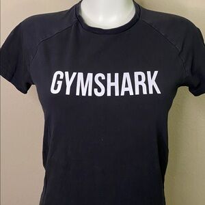 Gymshark black graphic shirt sleeve athletic Tee with White front Logo S